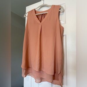 Rose &‎ Olive Peach Asymmetrical Tiered Sleeveless Blouse